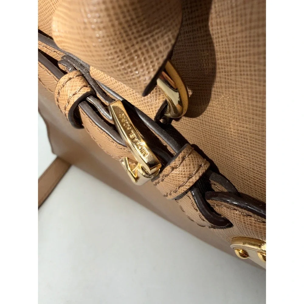 Michael Kors Hamilton Satchel Luggage Brown Saffiano Leather Handbag Gold Tone